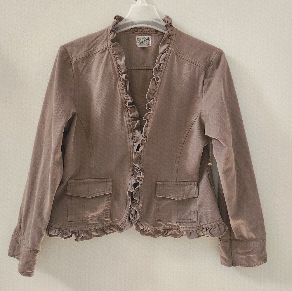 True Grit Light Brown Canvas Denim Ruffle Jacket USA Size XL (D8)